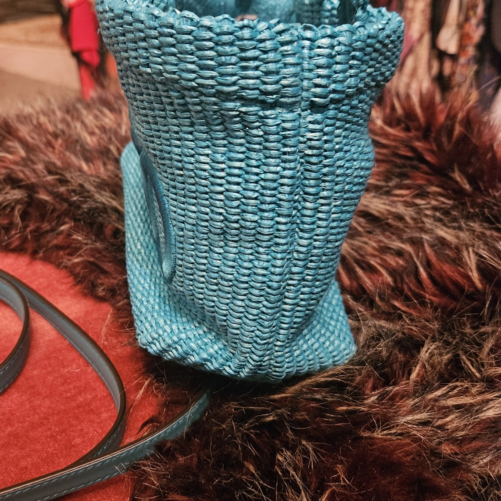 New Authentic Jimmy Choo Turquoise Woven Tote - Picture 4 of 15
